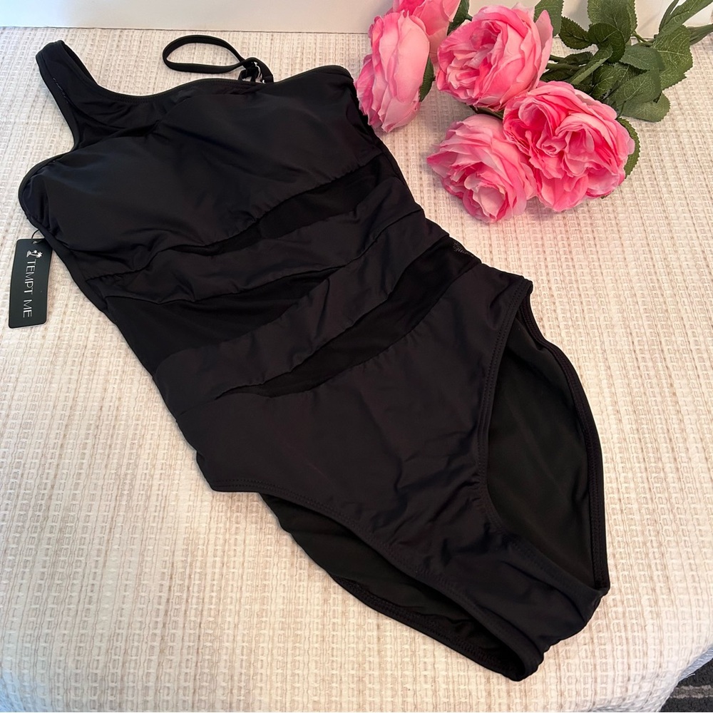 Women’s One Piece Swimsuit One Shoulder Bathing Suit Cutout Mesh Swimwear Sz S